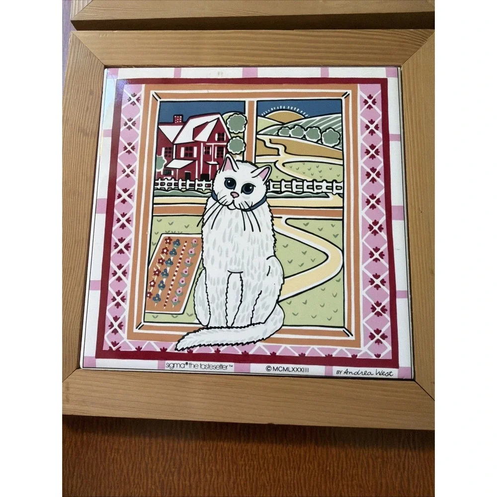 Sigma The Tastesetter By Andrea West 1983 Farm Cat & Rooster Wall Decor Framed